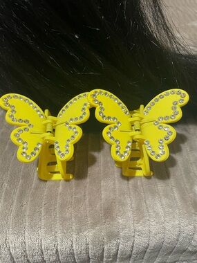 Yellow Butterfly Rhinestone Hair Claw Clips - Set of 2